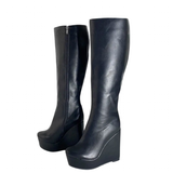 Women's Super High Wedge Heeled Boots - Black - High Boots - 52 B - PU Leather - image 27