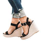 Women's Summer Platform Wedge Sandals - Black - Wedge Sandals - 43 B - PU Leather - image 10