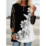 Women's Plus Splice Flower Print Blouse - Black - Flower Tunic Shirt - 8XL - Polyester - image 21