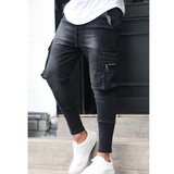 Men's Stretch Slim Fit Cargo Skinny Jeans - Black - 1 / Pants - XXXL - Cotton Blend - image 9