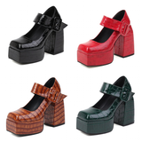 Women's Stone Pattern High-Heel Platform - Red - Chunky Platforms - 43 B - PU Leather - image 43