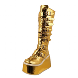 Women's Gold Buckle Strap Platform Boots - Gold - Buckle Boots - 46 B - PU Leather - image 2