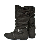 Women's Faux Suede Mid-Calf Flat Boots - Green - Boots - 42 B - PU Suede Leather - image 1