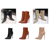 Women's Lace Up Pointy Ankle Boots - Black - Stiletto Boots - 43 B - PU Leather - image 23