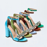 Funki Buys | Shoes | Women's Satin Crystal High Block Sandal