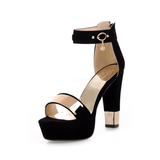Women's High Block Heel Party Sandals - Black - High Gladiator Sandals - 14 B - PU Suede Leather - image 25