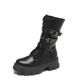 Women's Gothic Platform Combat Boots - Black - Boots - 35 B - PU Leather - image 1