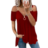 Women's Chain Link Strap Zipper Shirt - Red - Zip Top - 5XL - Polyester - image 16