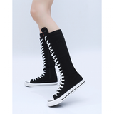 Women's High Top Lace Up Canvas Boots - Black - 1 - Tall Canvas Sneaker - 43 B - Canvas - image 3
