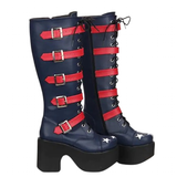 Women's Platform Chunky Buckle Boots - Blue/Red - Boots - 46 B - PU Leather - image 3