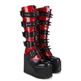 Women's Platform Spike Buckle Boots - Black/Red - Boots - 46 B - PU Leather - image 3
