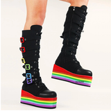 Women's Gothic Rainbow Platform Boots - Black - Rainbow Platform Boots - 46 B - PU Leather - image 19