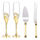 Wedding Champagne Flutes Cake Set x 4 - Clear - 4 Pcs Gold Set - Medium - Crystal - image 1