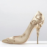 Women's Elegant Silk Formal Prom Stilettos - Gold - Embossed Shoe - 9.5 B - Silk/PU Leather - image 17