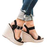 Women's Summer Platform Wedge Sandals - Black - Wedge Sandals - 43 B - PU Leather - image 12