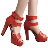 Women's High Strappy Platform Sandals - Red - Platform Sandals - 50 B - PU Leather - image 2