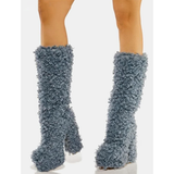 Women's Knee-High Fuzzy Platform Boots - Beige - Fuzzy Boots - 42 B - Faux Fur/PU Leather - image 18