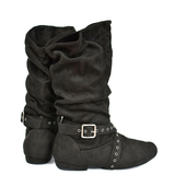 Women's Faux Suede Mid-Calf Flat Boots - Green - Boots - 42 B - PU Suede Leather - image 3