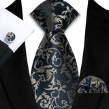 Funki Buys | Neckties | Men's 3 Pcs Dark Navy Gold Floral Tie Set