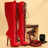 Women's Shiny Burlesque High Heel Boots - Pink - High Boots - 15 B - Patent PU Leather - image 20