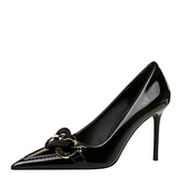 Women's Patent Metal Buckle Luxury Heels - Black - 10cm Heels - 43 B - PU Leather - image 36