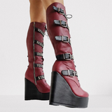 Women's Colorful Custom Platform Boots - Burgundy - LGZ3739 / Boots - 14 B - PU Leather - image 12
