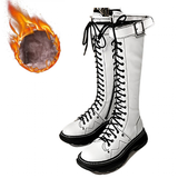 Women's White Knee High Lace Up Boots - White - Knee High Boots + Plush - 43 B - Pigskin Leather - image 43