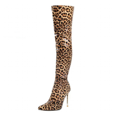 Women's Faux Leather Leopard Print Boots - Khaki - Leopard Print - 45 B - Plush Stretch Material - image 1