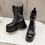 Women's Gothic Square Toe Platform Boots - Black - Boots - 42 B - PU Leather - image 14