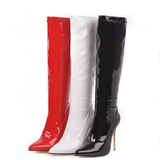 Women's Sexy High Zipper Stiletto Boots - Black - 10CM Heel Boots - 48 B - PU Leather - image 1
