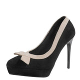 Women's Suede Bow Tie Platorm Heels - Black - 12cm Heel - 42 B - PU Suede Leather - image 1