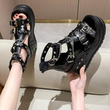Women's Chain Buckle Platform Sandals - Black - 1 /  Chain / Matte / Sandals - 43 B - PU Leather - image 6