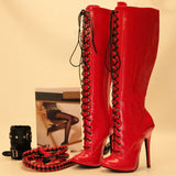 Women's Shiny Burlesque High Heel Boots - Pink - High Boots - 15 B - Patent PU Leather - image 17