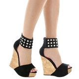 Women's Super High Rivet Wedge Sandals - Black - Studded Wedges - 10.5 B - Flock - image 16
