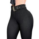 Women's High Waist Skinny Pants with Belt - Black - Skinny Pants - XL - Polyester - image 1