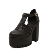 Women's Gothic Punk High Chunky Sandal - Black - Platform Sandals - 35 B - PU Leather - image 1