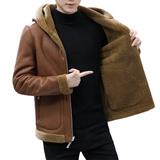Men's Hooded Winter Faux Leather Jacket - Khaki - Jacket - 8XL - PU Leather - image 1