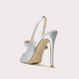 Women's Luxury Diamante Satin Stilettos - Champagne - 10 cm Heel Shoes - 45 B - Satin - image 16