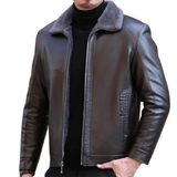 Men's Leather Fleece Lined Short Jackets - Brown - Men's Business Jacket - 7XL - Genuine Leather - image 16