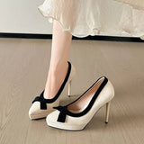 Women's Suede Bow Tie Platorm Heels - Black - 12cm Heel - 42 B - PU Suede Leather - image 32