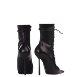 Women's Stylish Lace Up Stiletto Boots - Blue - Denim Long Boots - 45 B - PU Leather - image 47