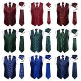 Men's 5 Pcs Classic Silk Paisley Tie Vest Set - Silver Gray - 5pc Tie Set - MJ-0103 - 3XL - Silk - image 28