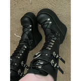 Women's Goth Lace Up Platform Wedges - Black - 1 / Boots - 10.5 B - PU Leather - image 36