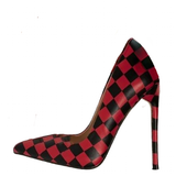 Women's Red Black Checkered Stilettos - Black/Red - 1 / 12cm Heel - 46 B - PU Leather - image 17