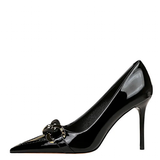Women's Patent Metal Buckle Luxury Heels - Beige - 10cm Heels - 43 B - PU Leather - image 35