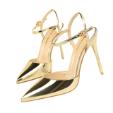 Women's Shiny Patent High Heel Slingback - Gold - Strappy Stilettos - 9 B - PU Leather - image 24