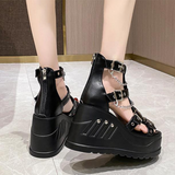 Women's Chain Buckle Platform Sandals - Black - 1 /  Chain / Matte / Sandals - 43 B - PU Leather - image 3