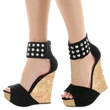 Women's Super High Rivet Wedge Sandals - Black - Studded Wedges - 10.5 B - Flock - image 1