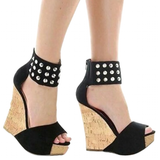 Women's Super High Rivet Wedge Sandals - Black - Studded Wedges - 10.5 B - Flock - image 3