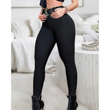 Women's High Waist Skinny Pants with Belt - Black - Skinny Pants - XL - Polyester - image 3